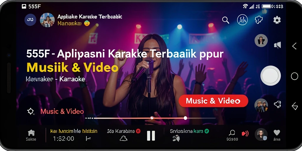 Tampilan antarmuka aplikasi 555F dengan fungsi karaoke yang menarik.