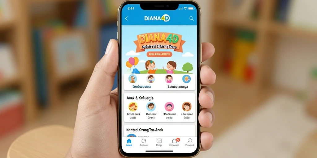 Screenshot utama DIANA4D menampilkan antarmuka sederhana untuk kontrol orang tua.