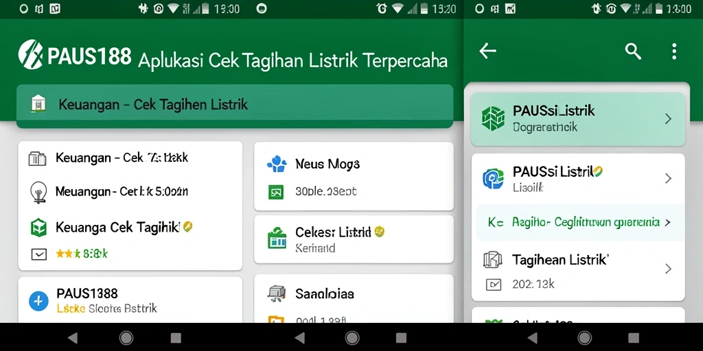 Screenshot aplikasi PAUS188 menampilkan antarmuka cek tagihan listrik yang menarik.